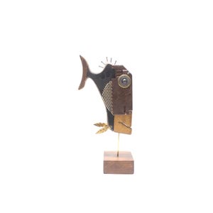 Industrielle Vintage-Fischskulptur aus Holz und rostigem Metall, handgefertigte Wand- oder Tischdekoration aus Holz und rostigem Metall, einzigartiges Geschenk für Angelfreunde, Steampunk-Dekoration