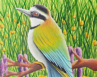 Bee Eater In The Grasses ~ Watercolor Bird Giclée Art Print
