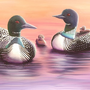 Loon Family ~ Watercolor Loon Giclée Art Print, Waterfowl Bird Art, Nature and Wildlife, Cabin Decor, Bird Painting