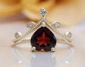 14K Gold Heart Garnet Diamond Engagement Ring Diamond Engagement Ring Opal Fire Ring Valentine Ring October birthstone Ring Promise Garnet