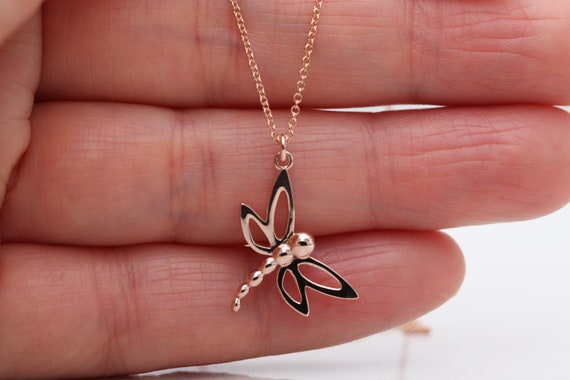 14k Gold Dragonfly Necklace/Dragonfly Pendant/Gift for her any Occasion/Rose Gold Necklace/Gold Necklace/Insect Necklace/Graduation necklace