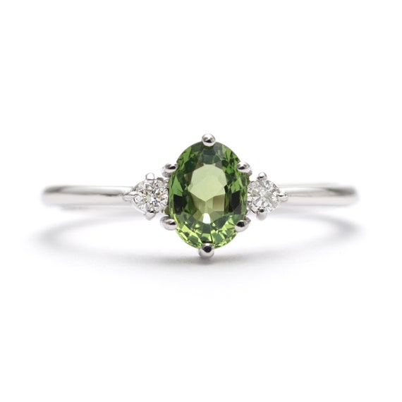 14K Gold High Quality 1 CT Green Sapphire Diamond Engagement Ring/Green Gem Antique Engagement ring/Birthday Diamond Ring/AnniversaryRing