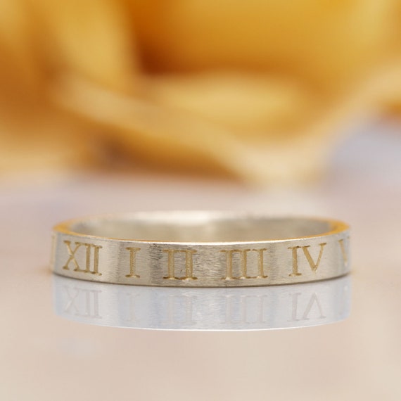 14k Gold Roman Number Ring/Gold Gift/Number Ring/Wedding Gift/Engraved Number Ring/Gift for her/Couple Band/Yellow Gold Ring/Women's Ring