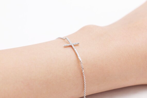 Diamond Tiny Cross Bracelet 14K | Adina Eden Jewels