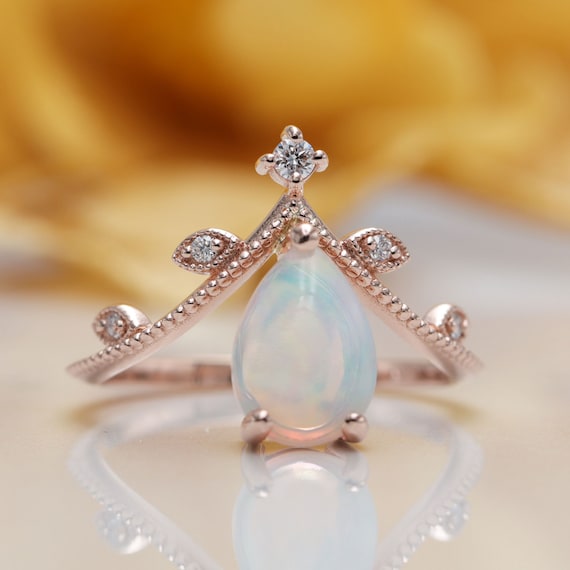 14K Gold Opal Diamond Engagement Ring/Diamond Engagement Ring/Opal Fire Ring/Valentine Ring/October birthstone Ring/Promise ring opal/Gift