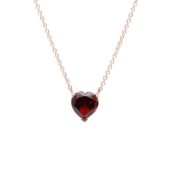 14k Gold Heart Red Garnet Necklace/14k Gold Red Gem Necklace/Christmas Gift/Heart Necklace/Dainty Love Pendant/Layering Garnet Necklace