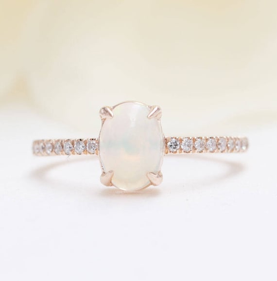 14K Gold Opal Diamond Engagement Ring/Diamond Engagement Ring/Opal Fire Ring/Valentine Ring/October birthstone Ring/Promise ring opal/Gift
