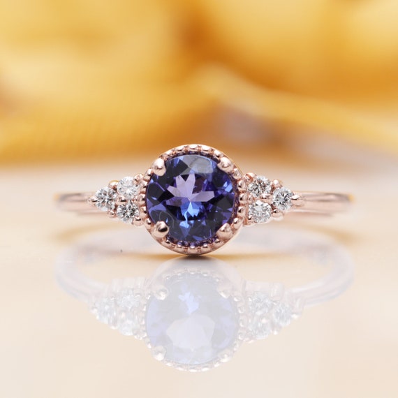 14k Gold Blue Tanzanite Diamond Engagement Ring/Blue Gem Classic Engagement ring/Birthday Ring/Antique Tanzanite ring/Vintage Tanzanite Ring