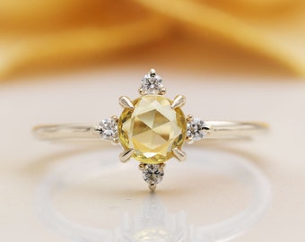 14k Gold High Quality Rose Cut Sapphire Diamond Engagement Ring/Yellow Gem Classic Engagement ring/Birthday Ring/Antique Sapphire ring/Rings