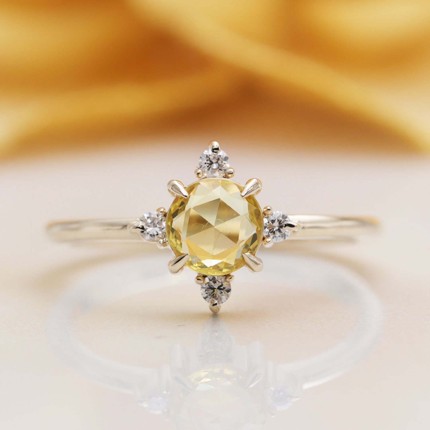 14k Gold High Quality Rose Cut Sapphire Diamond Engagement | Etsy