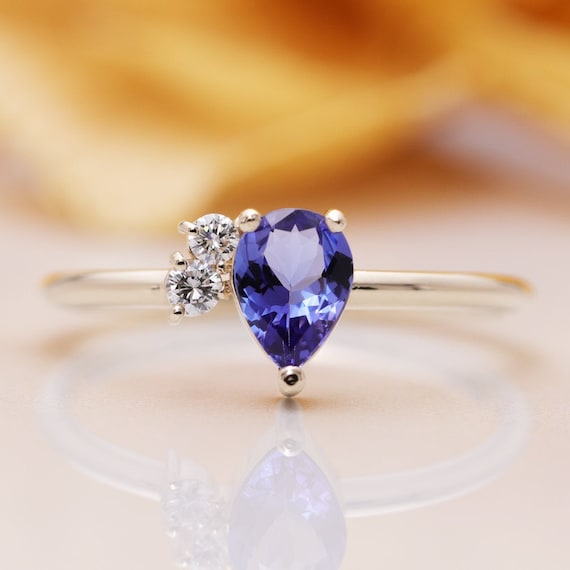 14k Gold Natural Tanzanite Diamond Engagement Ring/Pear shaped Ring/Diamond Engagement Ring/Anniversary Gift Ring/Proposal Ring/Tanzanite