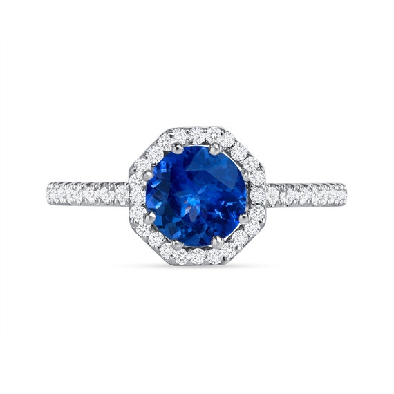 14k Gold Tanzanite & Diamond Engagement Ring/Halo Engagement Ring/Tanzanite Diamond Ring/Engagement Ring with Diamond/Gift Ring/Anniversary