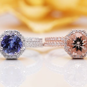 14k gold 1 CT Tanzanite Diamond Bridal Ring Set/Rose Gold Tanzanite Engagement ring Set/Halo Diamond Ring Set/Proposal Ring/Bridal Ring Set image 4