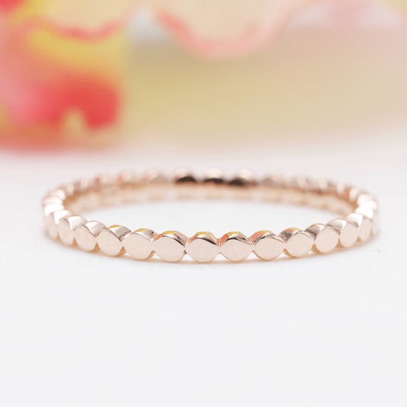 14K Rose Gold Flat Bead Ring /Dotted Band/Perfect Matching Band for Engagement/Flat Circle Wedding Band/Stackable Ring/Gold Bead Ring