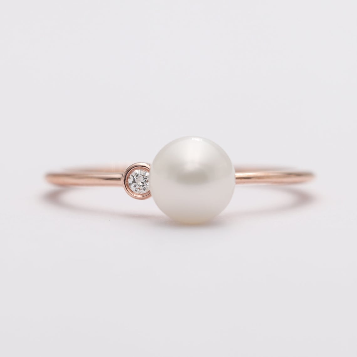 Natural Diamond Pearl Engagement Ring/ 14K Gold Ring with image 2