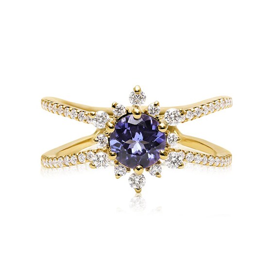 14k Gold High Quality Tanzanite Diamond Engagement Ring/Blue Gem Classic Engagement ring/Birthday Ring/X Tanzanite ring/Blue Gem X Ring/Ring
