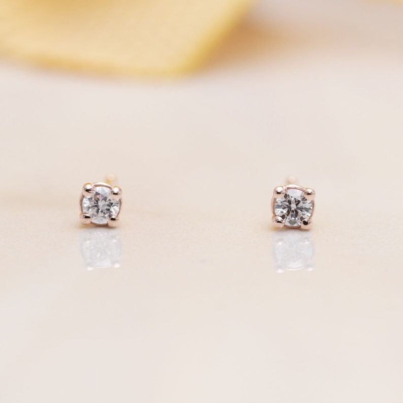 1.5mm Diamond Stud Earring/Tiny Diamond Stud Earrings/Round | Etsy