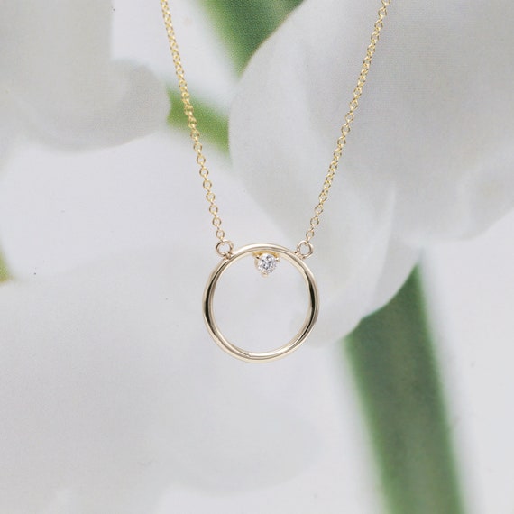 14K Gold Diamond Circle Necklace/Gold Ball Circle Pendant with Necklace/Gift for her any Occasion/Circle Gold Necklace