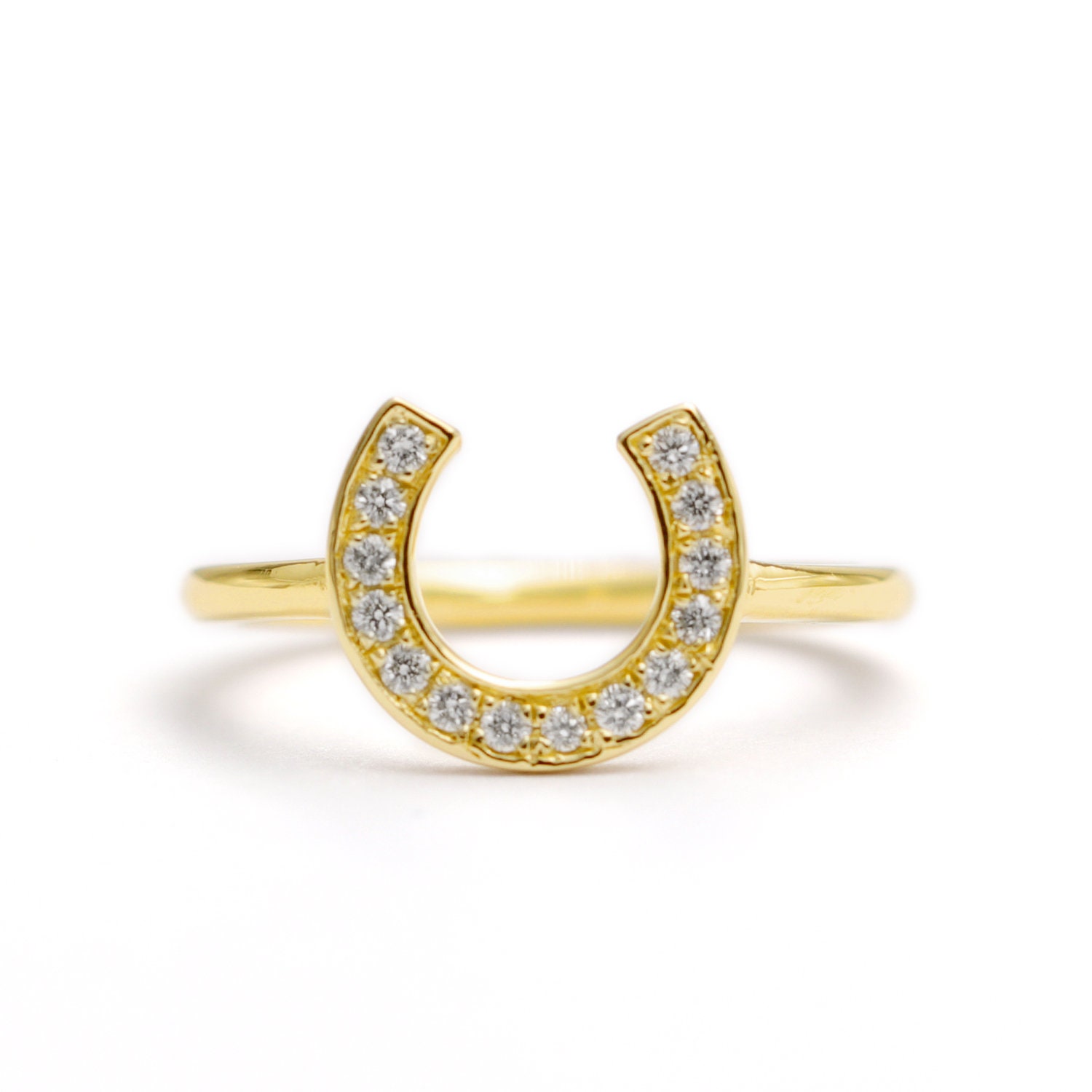 14K Solid Gold Horseshoe Diamond Wedding BandDainty Wedding BandGift for HerUnique BandDiamond Horseshoe RingDainty Diamond RingRings