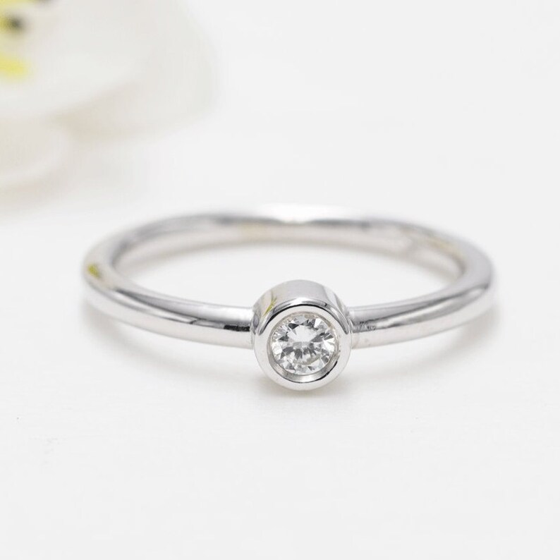 Engagement Ring.Promise Ring.Stacking Band,Layered Ring White 14K Gold Bezel Diamond Ring Rose Gold Band 0.11 CT Diamond Ring.14K Yellow