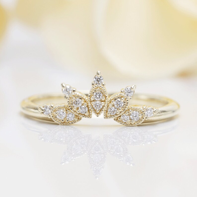14K Gold Diamond Big Straight Crown Ring/Princess crown | Etsy