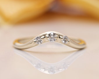 14K Solid Gold Big Curved Diamond Wedding Band/Diamond Wedding Band/Matching Band/Stacking Ring/Gift for Her/Wedding Band/Curved Gold Band