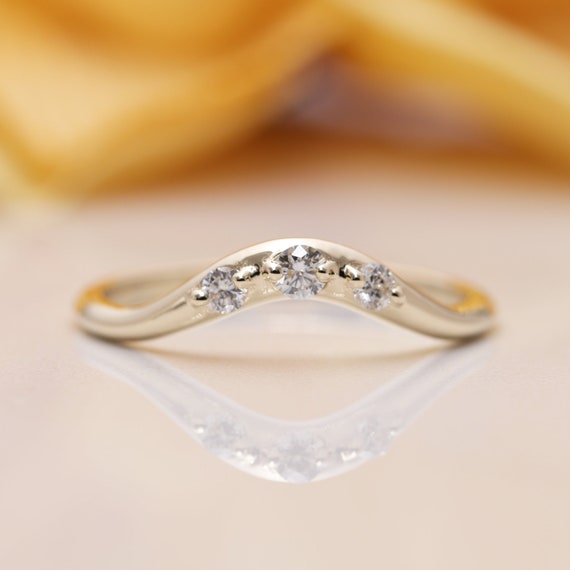 14K Solid Gold Big Curved Diamond Wedding Band/Diamond Wedding Band/Matching Band/Stacking Ring/Gift for Her/Wedding Band/Curved Gold Band