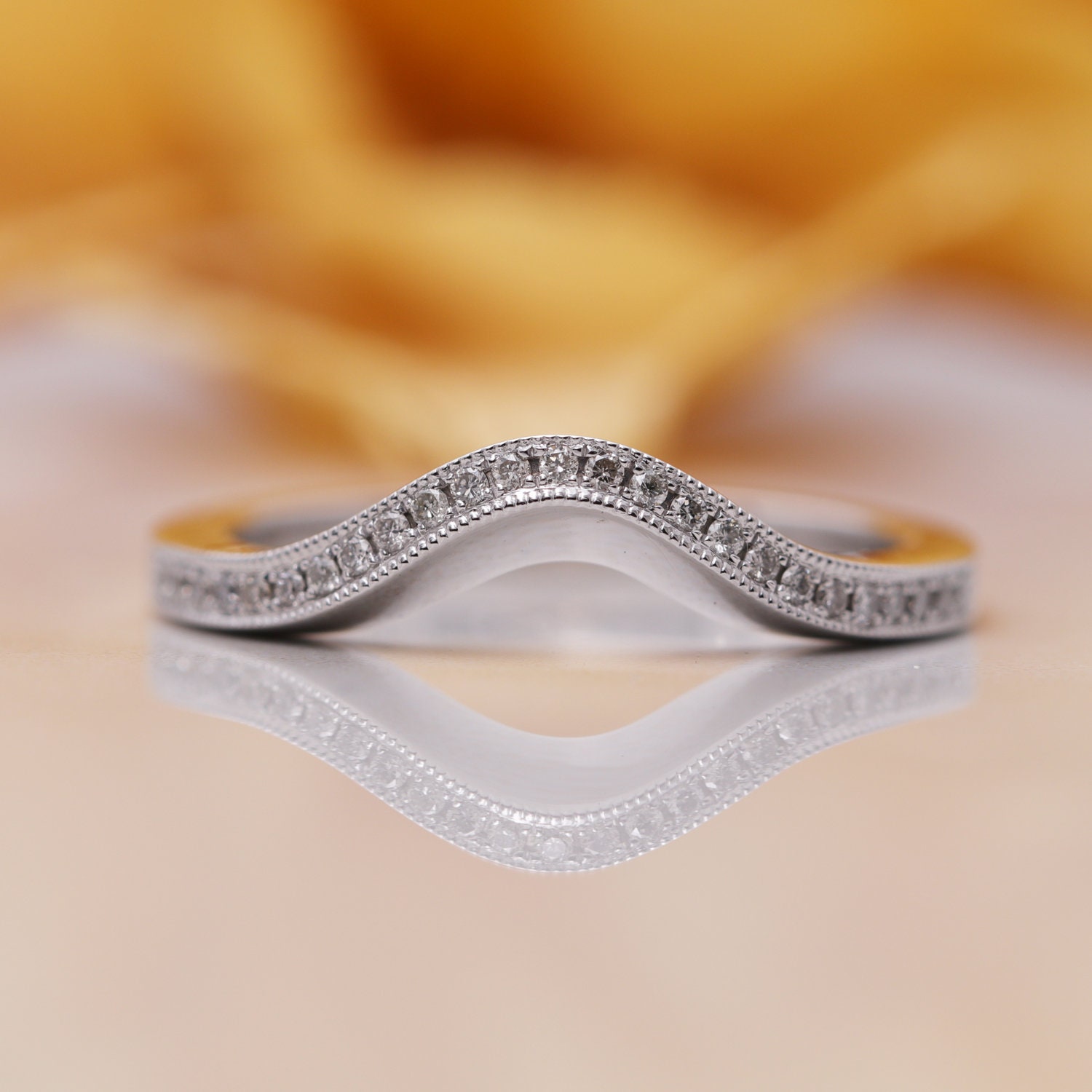 Unique Diamond wedding band solid 14k rose gold vintage dainty leaf we –  Ohjewel