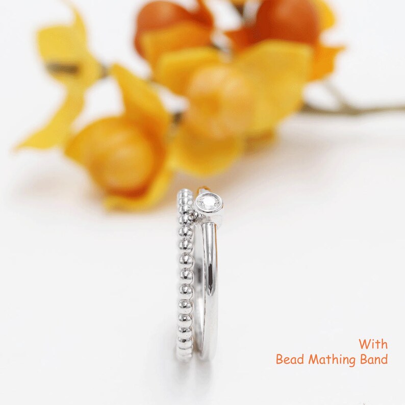 Engagement Ring.Promise Ring.Stacking Band,Layered Ring White 14K Gold Bezel Diamond Ring Rose Gold Band 0.11 CT Diamond Ring.14K Yellow