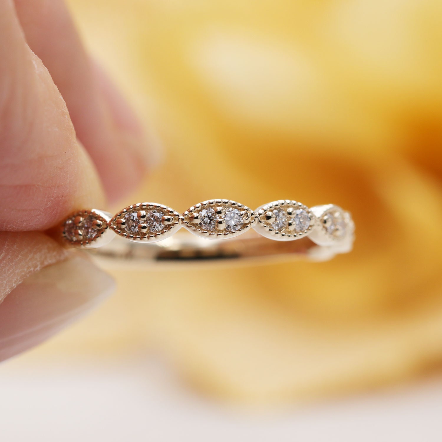 14K Gold Half Eternity Diamond Wedding Band/stacking Diamond Etsy