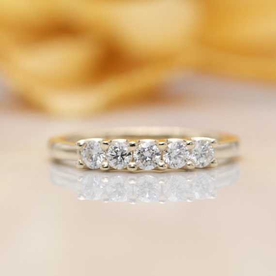 14k Gold Round Five Stone Diamond Ring/Gold Bead Band/Wedding Band/Promise Diamond Ring/Proposal Diamond Band/5 Year Anniversary Band/Rings