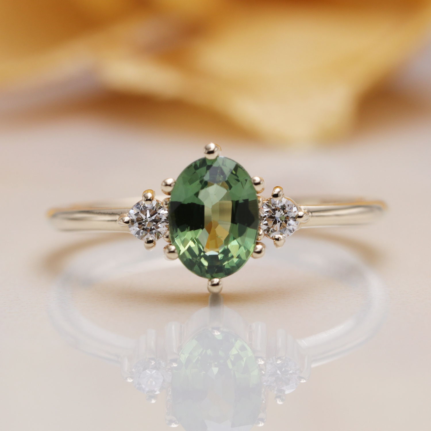14K Gold High Quality 1 CT Green Sapphire Diamond Engagement | Etsy
