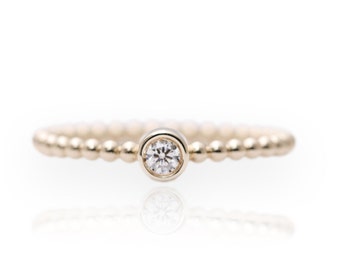 0.03CT Diamond Bezel Gold Bead Ring.Gold Bead Band.14K White,Yellow,Rose Gold Ring.Promise Diamond Ring.Diamond Engagement Band.