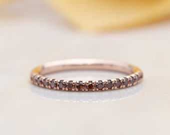 14K Rose Gold Cognac Diamond Halfway Wedding Band/Diamond Ring/Perfect Matching Band for Any Engagement Ring/Stacking Ring/Promise Ring/Gift