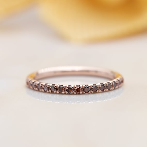 14K Rose Gold Cognac Diamond Halfway Wedding Band/Diamond Ring/Perfect Matching Band for Any Engagement Ring/Stacking Ring/Promise Ring/Gift