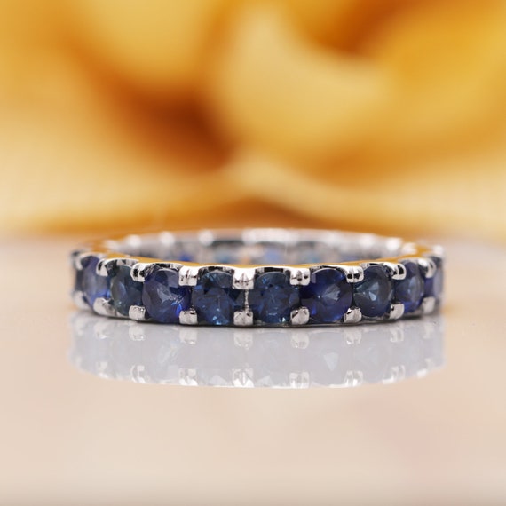 14k Gold Blue Sapphire Eternity Wedding Band/Diamond Ring/Blue Sapphire Ring/All the way Band/Blue Gem Ring/Full Eternity Band/Promise Ring