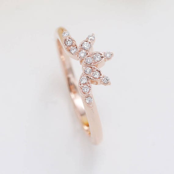 14K Gold Diamond Crown Ring/Princess crown ring/Matching Band/Gold Crown Ring/Tiara ring/Crown ring/Bridal ring/Stackable Ring/Wedding Band