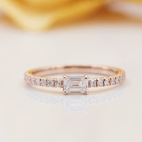 14K Solid Radiant Cut Diamond Engagement Ring/Radiant Cut Diamond Ring/Diamond Ring/Gift for Her/Anniversary Ring/Unique Band/Gold Ring/Ring