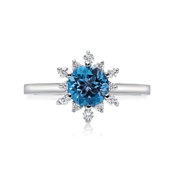14k Blue London Topaz Floral Diamond Engagement Ring/London Topaz Engagement Ring/ 14K Rose Gold Proposal Ring/Diamond Engagement Ring/Ring