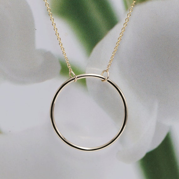 14K White, Yellow & Rose Gold 23mm Circle Necklace/Gold Ball Circle Pendant with Necklace/Gift for her any Occasion/Circle Gold Necklace
