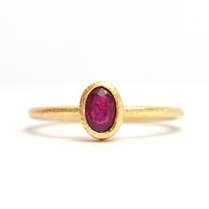 18k Gold Natural Ruby Solitaire Engagement Ring/Ruby Bezel Hammered Ring/Red Gem Engagement Ring/July Birthstone Ring/Solitaire Gold Ring image 1