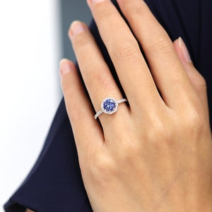 14k gold 1 CT Tanzanite Diamond Bridal Ring Set/Rose Gold Tanzanite Engagement ring Set/Halo Diamond Ring Set/Proposal Ring/Bridal Ring Set image 8