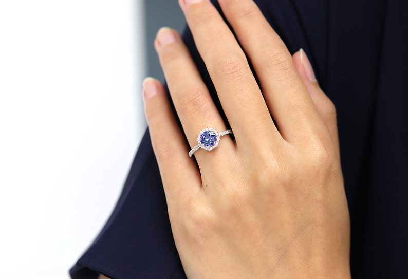 14k gold 1 CT Tanzanite Diamond Bridal Ring Set/Rose Gold Tanzanite Engagement ring Set/Halo Diamond Ring Set/Proposal Ring/Bridal Ring Set image 8