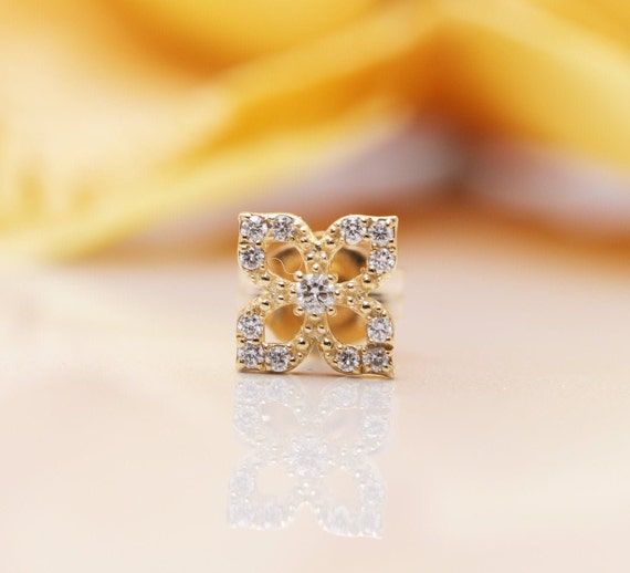 14k Rose Diamond Flower Stud Earring/Dainty Diamond Stud Earrings/Flower Earrings /14K Solid Gold Earrings/Minimal Stud Earrings/Earrings