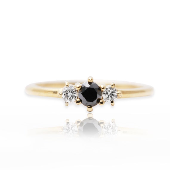 14K Gold Black Diamond Ring/Dainty Black Diamond Engagement Ring/Anniversary Ring/Birthday Ring/Dainty Diamond Ring/Promise ring/Black Stone