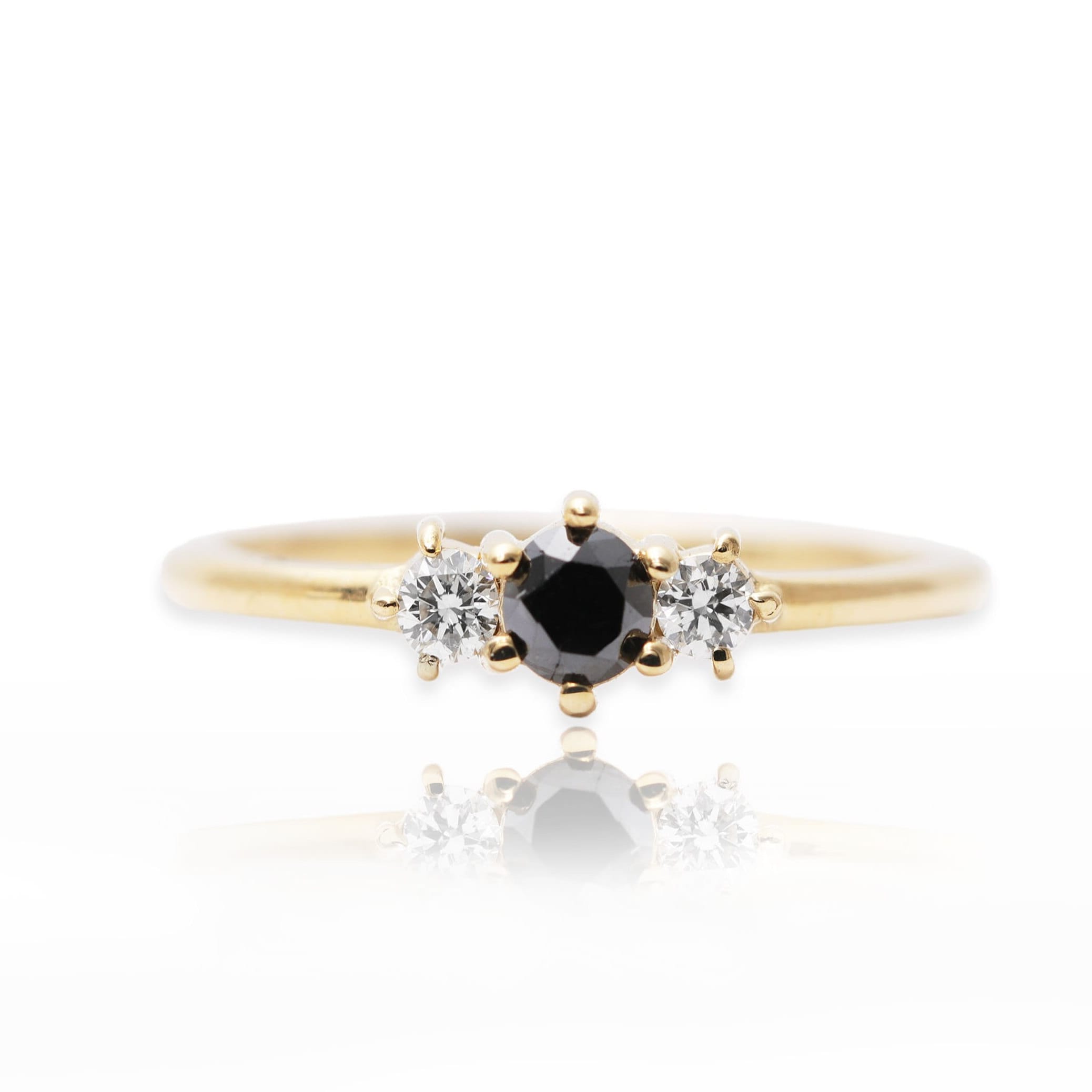14K Gold Black Diamond Ring/dainty Black Diamond Engagement 