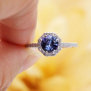 14k gold 1 CT Tanzanite Diamond Bridal Ring Set/Rose Gold Tanzanite Engagement ring Set/Halo Diamond Ring Set/Proposal Ring/Bridal Ring Set image 6