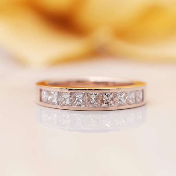 14k Gold Princes Diamond Halfway Wedding Band/Diamond  Ring/Channel Set Princess Cut Diamond Ring/Channel Set Wedding Band/Channel Band/Ring