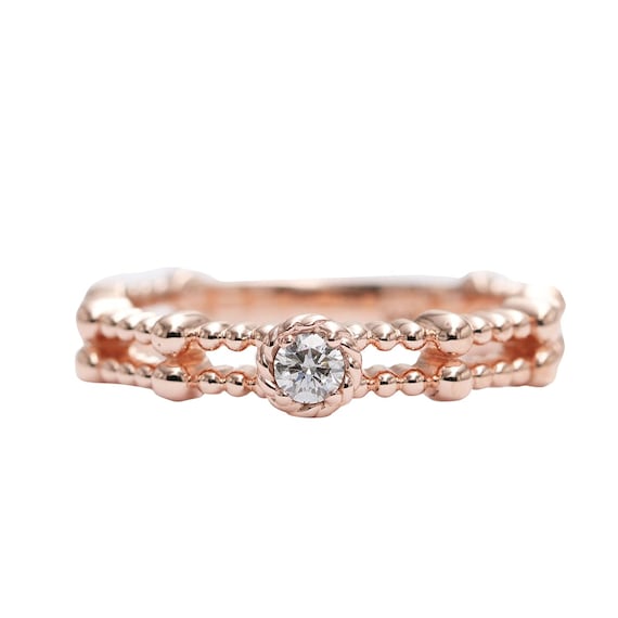 14k Diamond Bead Ring/Diamond Ring/Classic Ring/Rose Gold Ring/Wedding Band/ Engagement Ring/Ball Ring/Diamond Ring/Stacking Band/Gift Ring