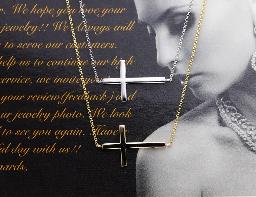 14K Gold Sideways Cross Necklace/everyday Gold Necklace/wedding, Birthday, Bridesmaid Gifts/gold
